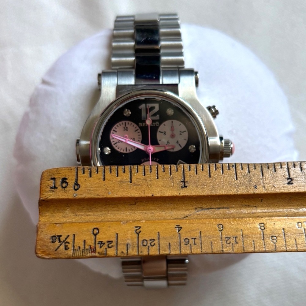 Renato Beauty Chronograph Swiss Movt Black Pink Dial Crystal Women's Watch Date - Picture 7 of 8